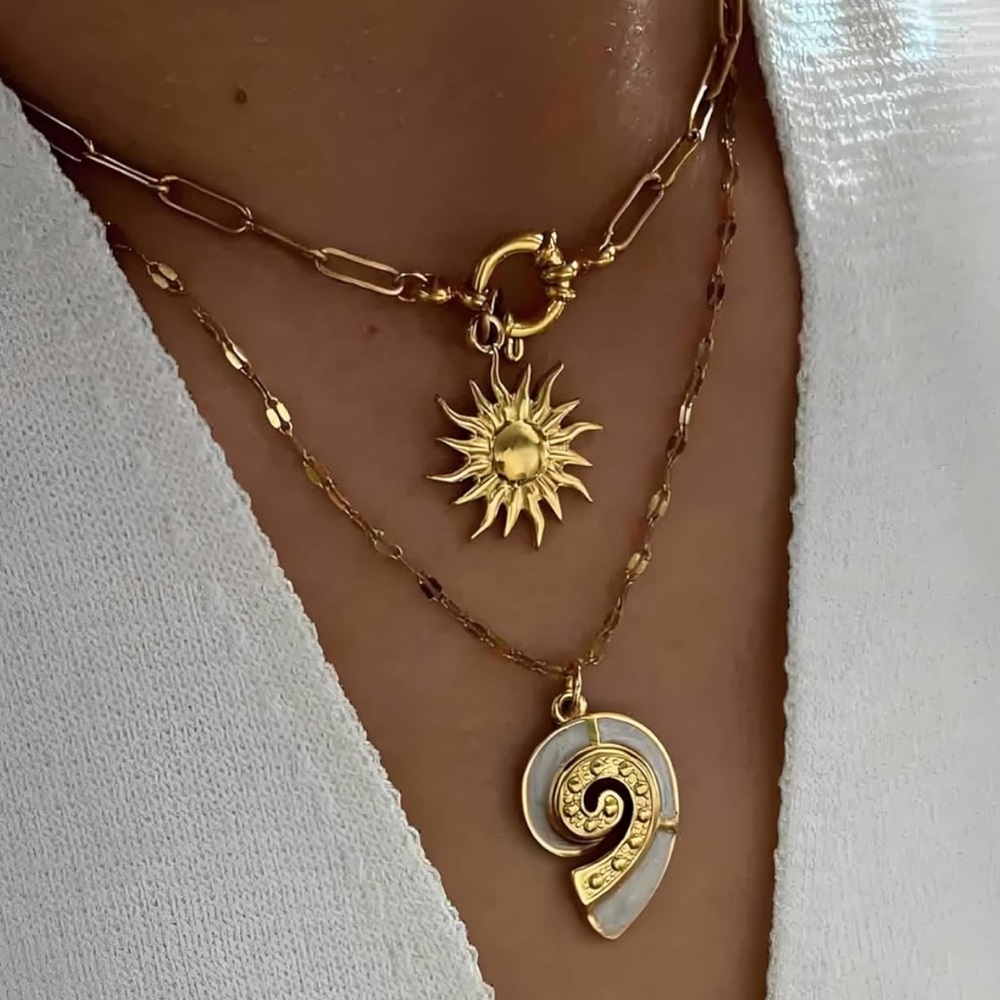 Gold Sun Pendant Necklace | Stainless Steel Chain | Waterproof